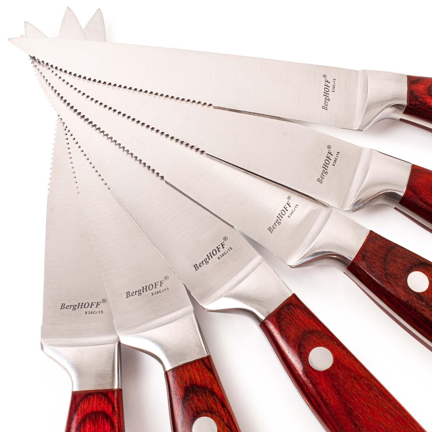 BergHOFF Pakka Wood 14 Pc Stainless Steel Steak Knife Set w/ Wood Cases - Blades - Detail thumbnail