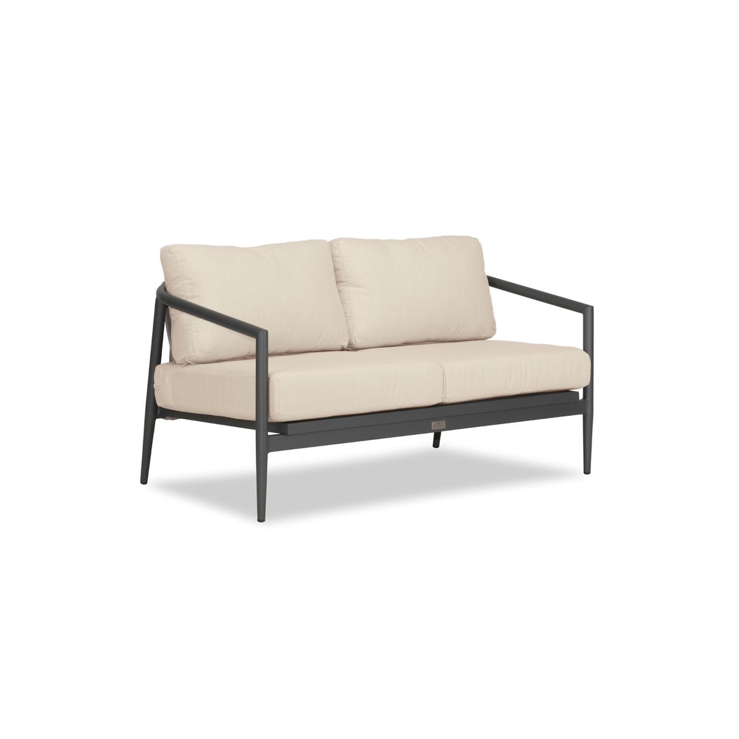 Lakeview Midnight Cove 2 Person Aluminum Loveseat in Slate/Pebble Gray/Canvas Flax - Angled - White Background thumbnail