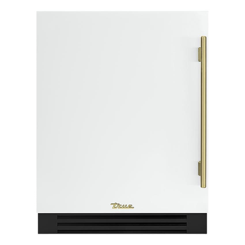 True ADA Height 24 Inch 5 Cu. Ft. Left Hinge Outdoor Refrigerator - Matte White w/ Brass Handles - TURADA-24-LS-A~030-H01