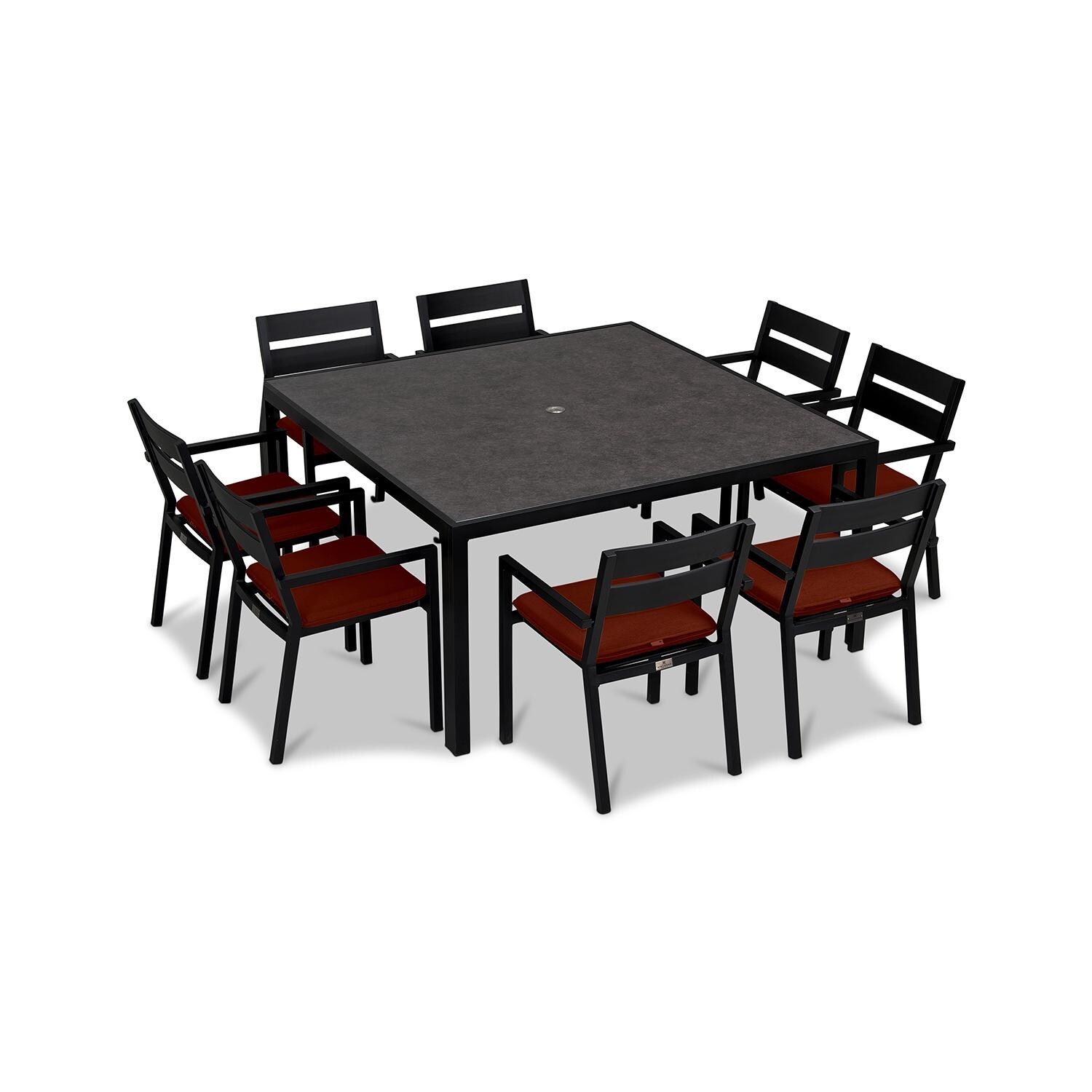 Calm Bay 9 Pc Square Aluminum Dining Set in Black/Canvas Henna by Lakeview Outdoor Designs