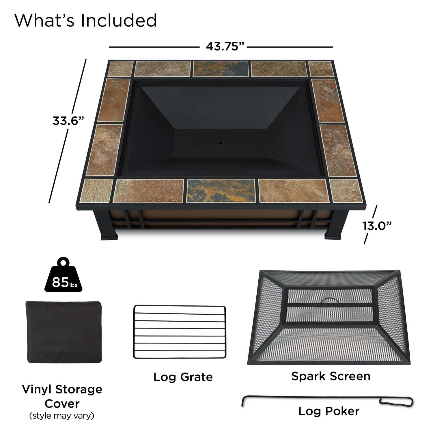 Woodlake 44 Inch Rectangular Steel Wood Burning Fire Pit in Black by Lakeview Outdoor Designs - Included
