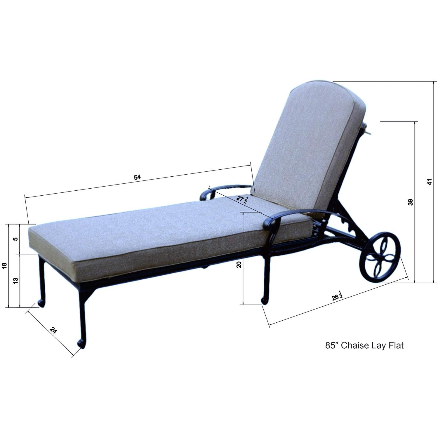 Darlee Elisabeth Cast Aluminum Chaise Lounge in Antique Bronze/Beige - Dimensions - Dimensional thumbnail