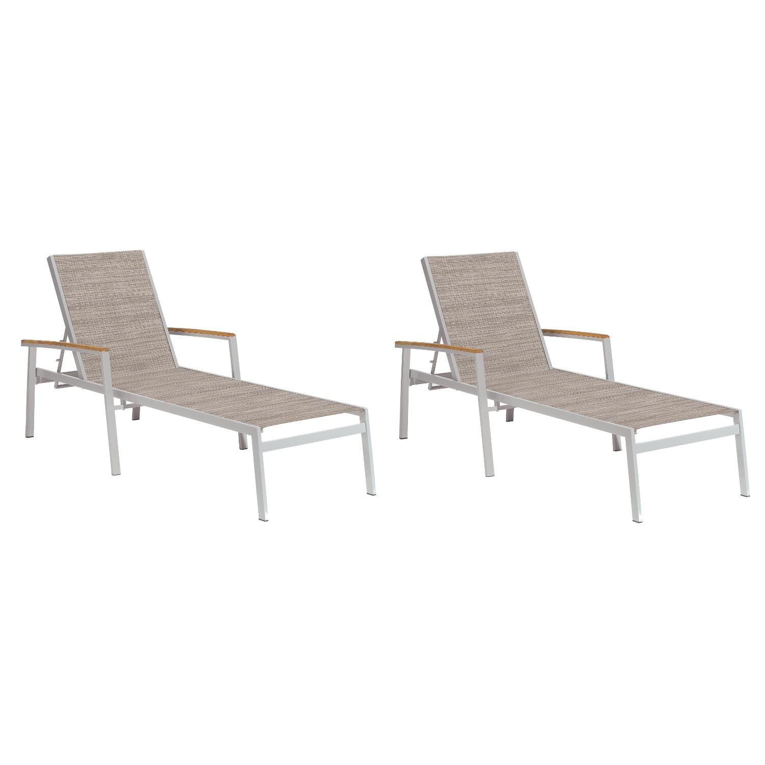 Travira 2 Piece Aluminum Patio Chaise Lounge Set W/ Tekwood Natural Arm Caps By Oxford Garden - Bellows Sling image