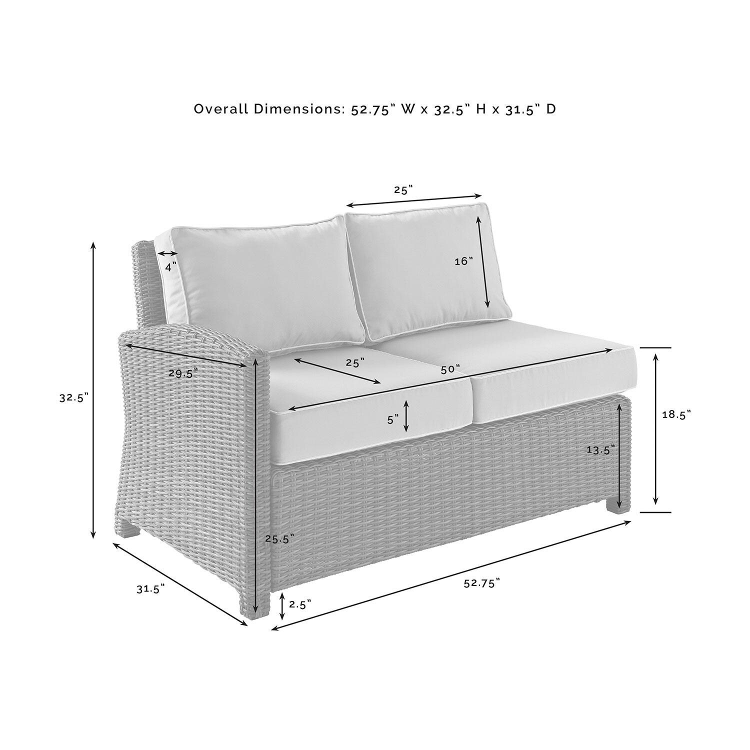 Ultimate Patio UP-92420WB-GY 4Pc Wicker Outdoor Sectional Patio Furniture Set in Gray - Left Arm Dimensions - Diagram