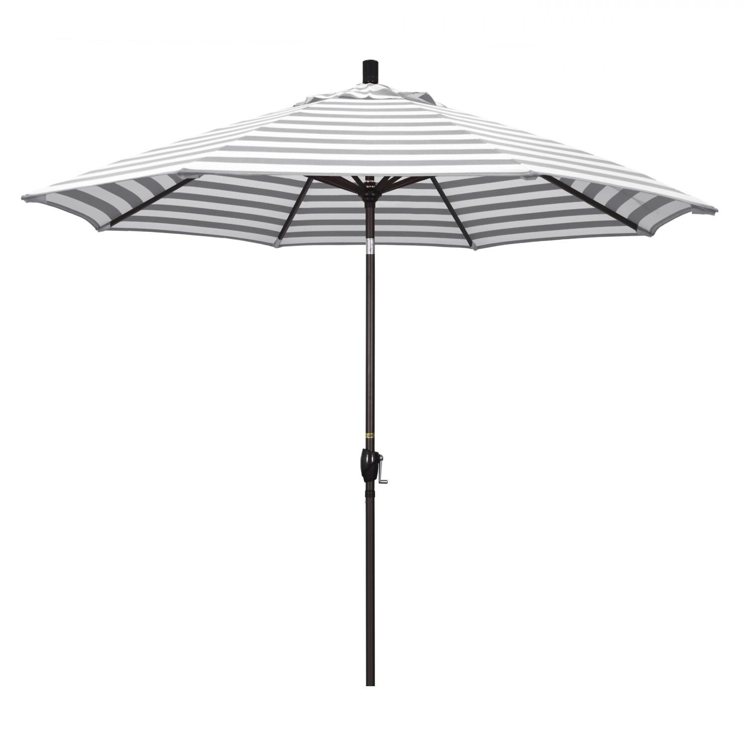 California Umbrella Pacific Trail Series 9 Ft Octagonal Aluminum Push Button Tilt Patio Umbrella W/ Crank Lift - Bronze Frame / Olefin Gray White Cabana Stripe Canopy thumbnail