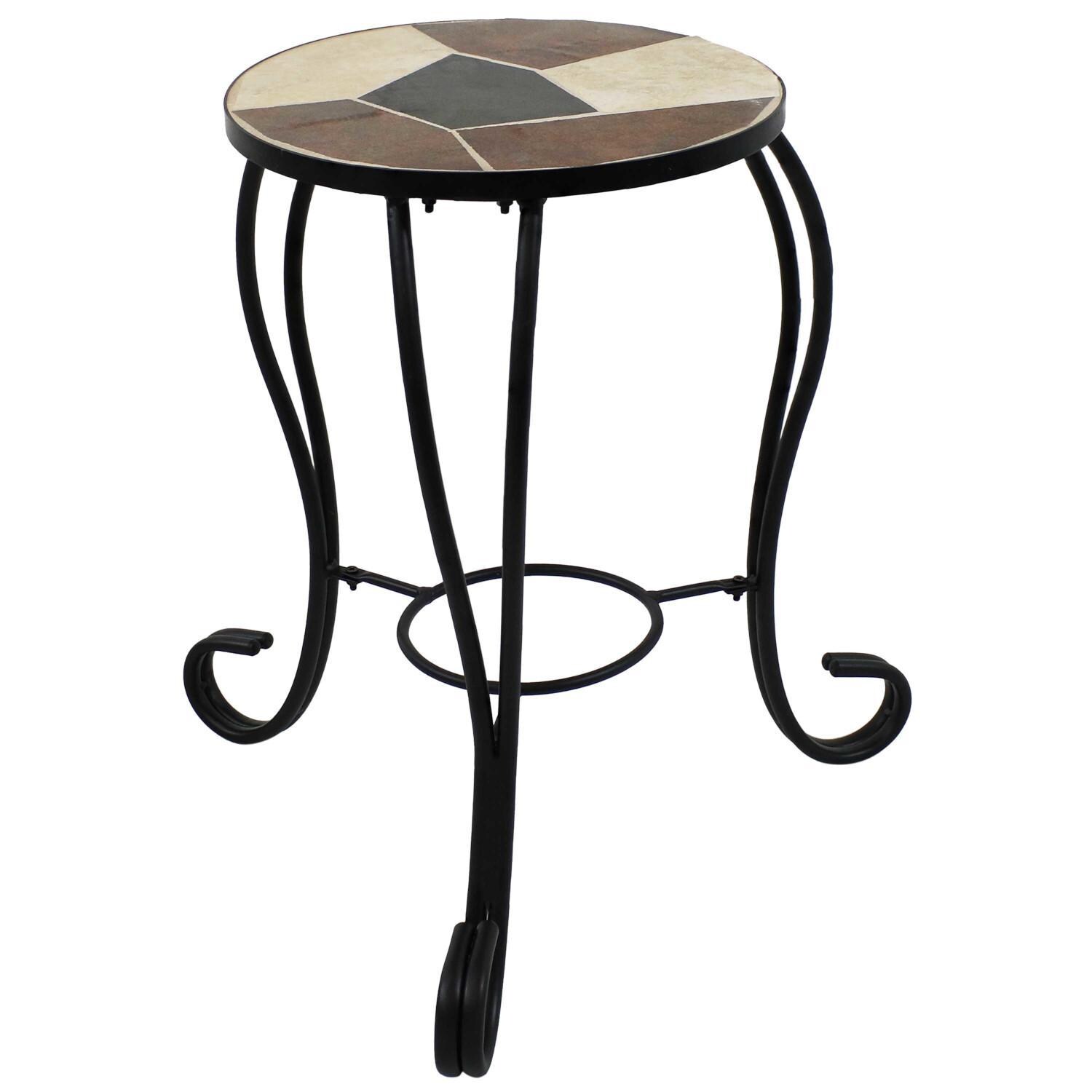 Ultimate Patio 12 3/4-Inch Ceramic Mosaic Tile Side Table W Plant Stand & Steel Frame - Side View thumbnail