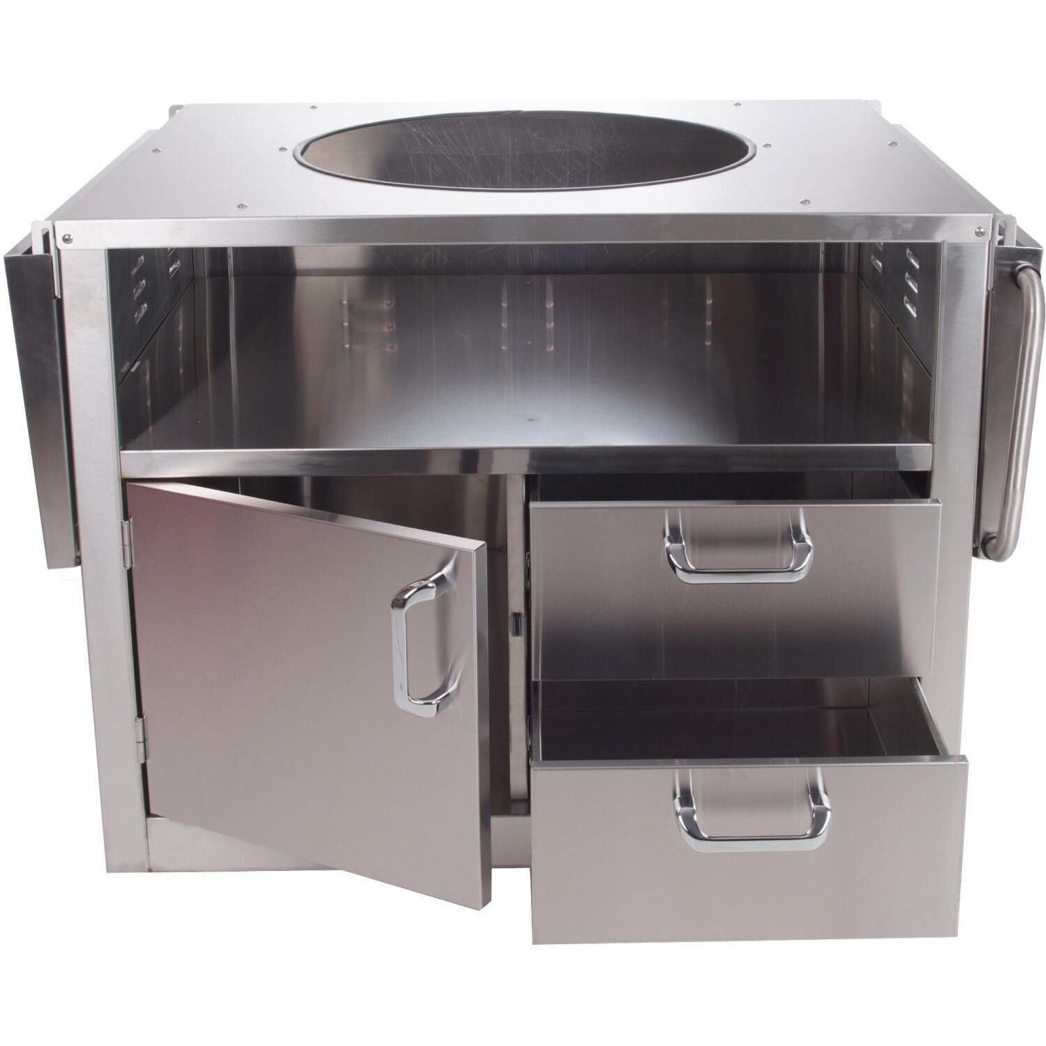 BBQ Guys Stainless Steel Kamado Cart - Open With Shelves Down thumbnail