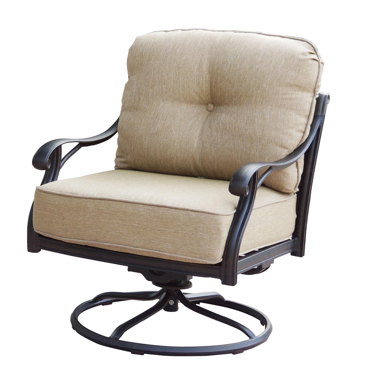 Darlee Nassau 5-Piece Patio Propane Fire Pit Rocker Club Conversation Set with Cushions and 47 Inch Round Fire Pit Chat Table and Fireglass - Chair Front - White Background thumbnail