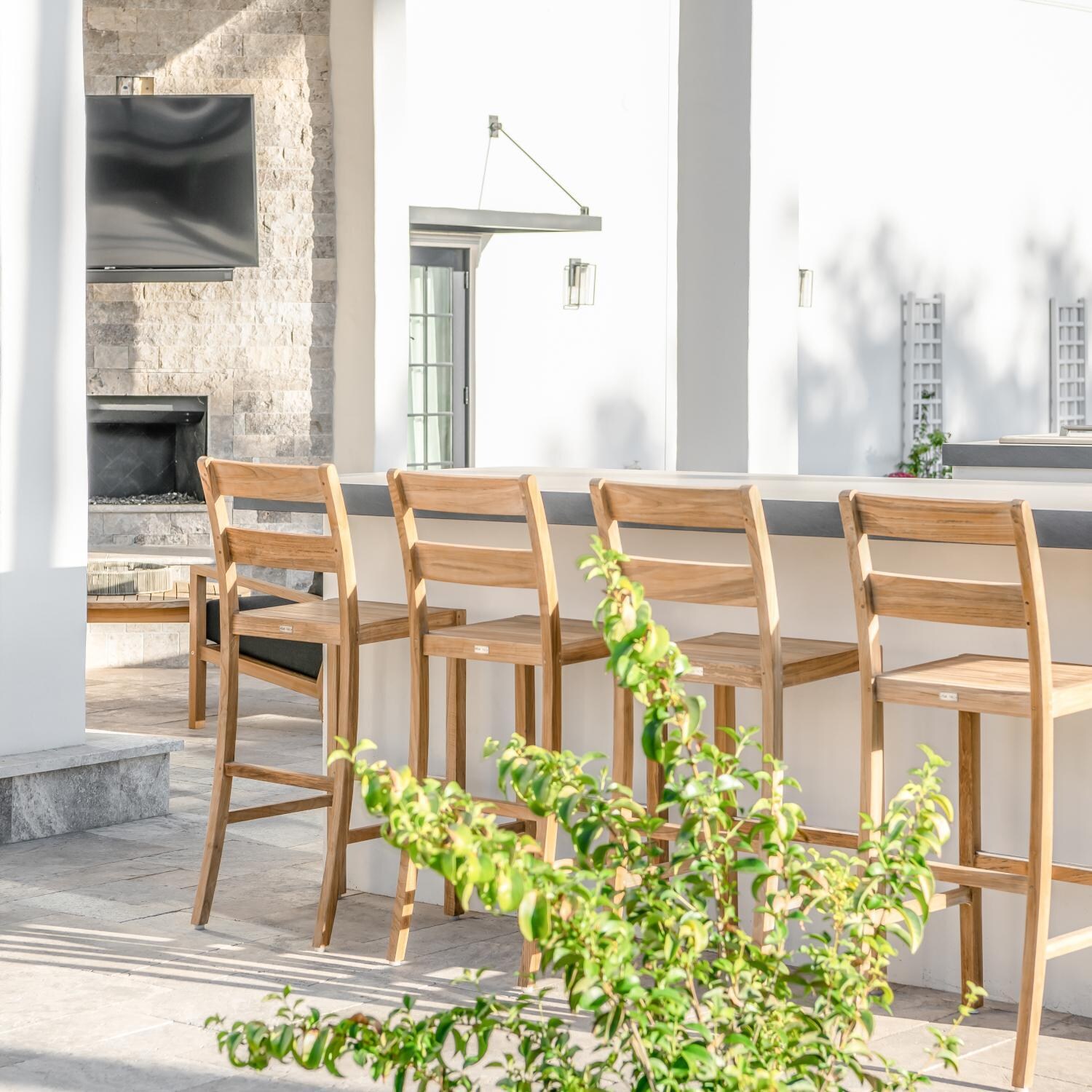 Teak + Table Friday Bar Chair - Bar Seating Close-Up - Lifestyle thumbnail