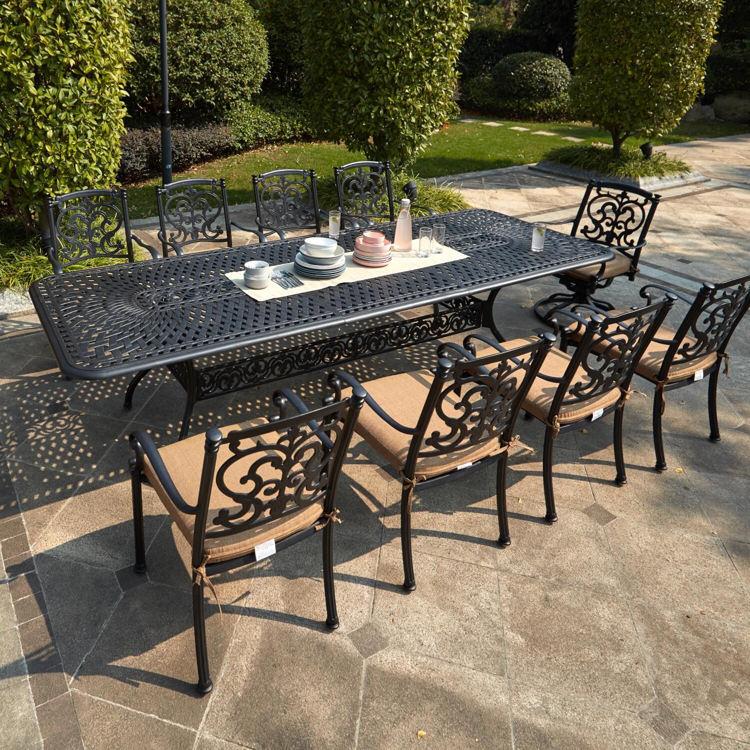 Darlee 201010-11PC-60LE Santa Barbara 11 Piece Cast Aluminum Patio Dining Set W/ 92 X 42 Inch Rectangular Extension Table & Sesame Cushions thumbnail