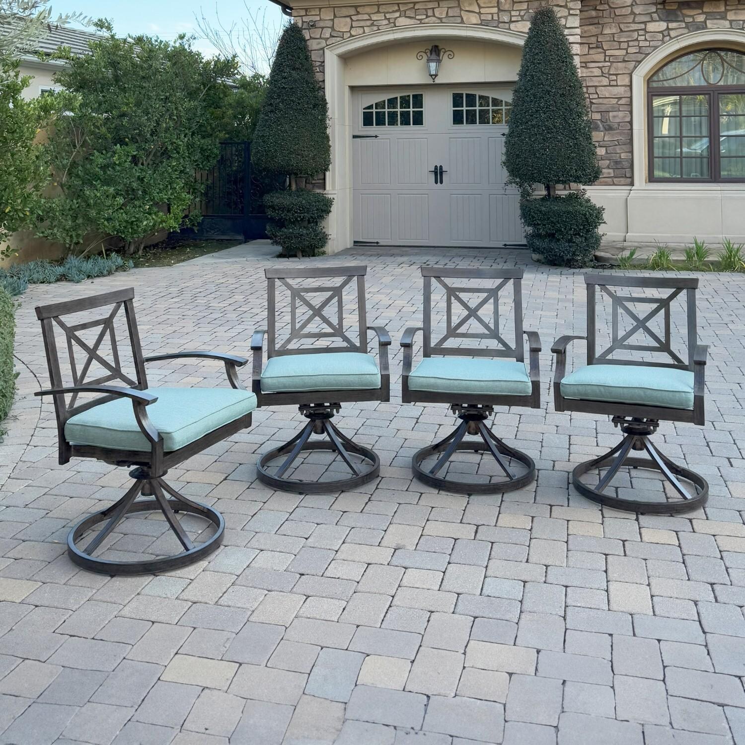 Atlantis 4 Pc Aluminum Dining Arm Chair Set in Walnut/Spa by Darlee - Hero - Lifestyle thumbnail