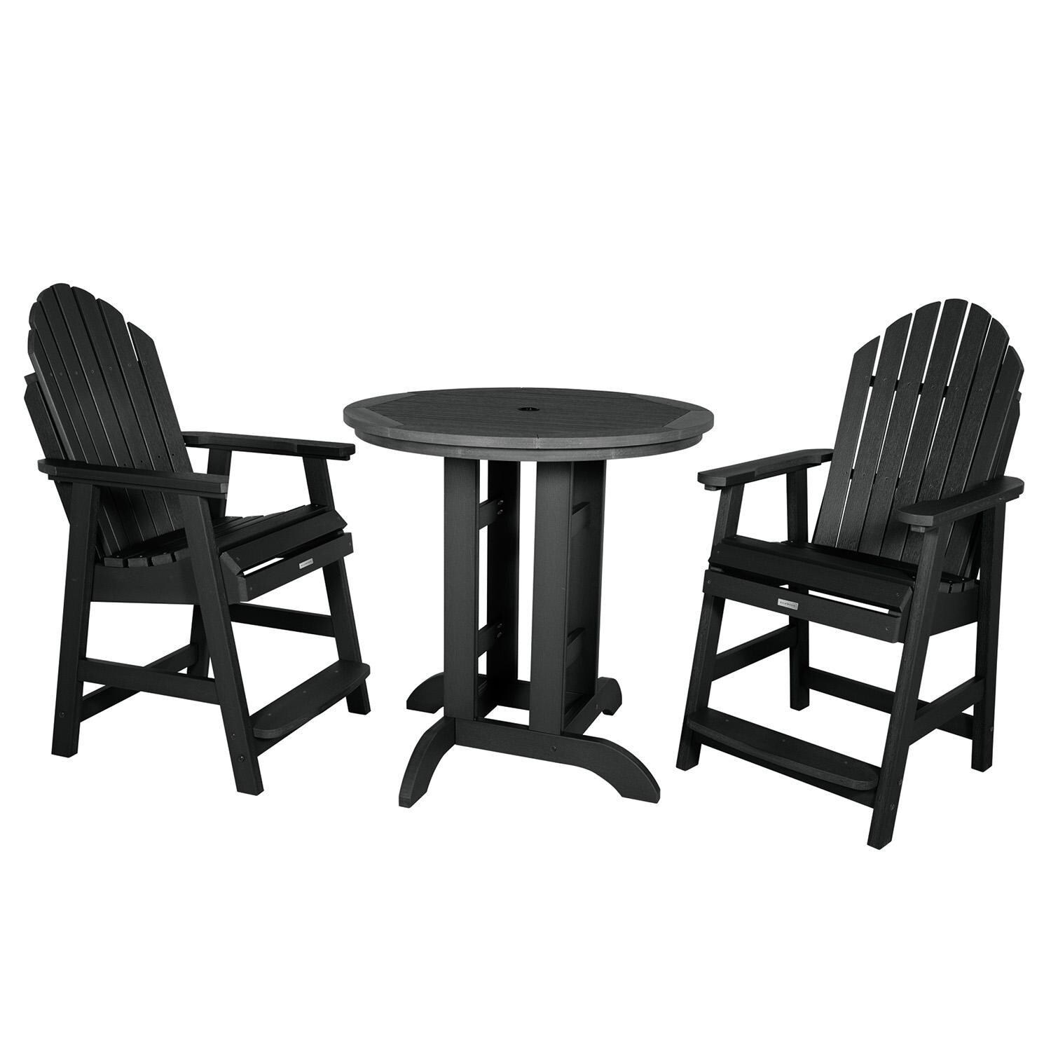 Dream Bay 3 Pc Recycled Plastic Round Counter Dining Set in Black By Lakeview Outdoor Designs - White Background thumbnail