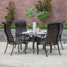 Du Monde 5 Piece Banana Leaf Wicker Patio Dining Set W/ 48-Inch Round Dining Table By Lakeview Outdoor Designs image