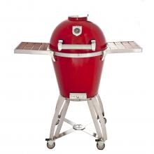Caliber Pro Stainless Steel Kamado Grill On Stainless Steel Cart With Wood Inserts - Red image