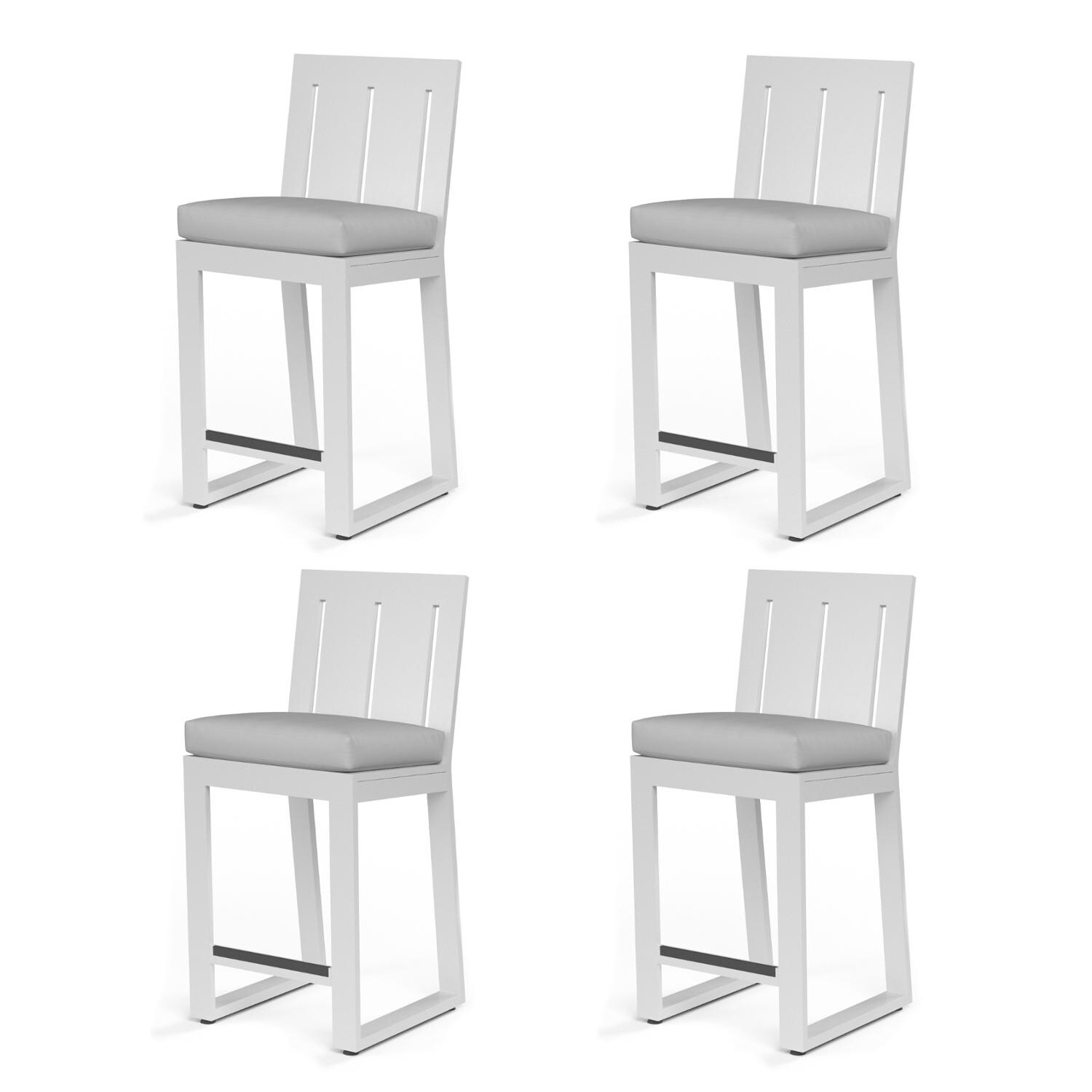 Newport 4 Piece Aluminum Patio Barstool Set W/ Sunbrella Cast Silver Cushions By Sunset West