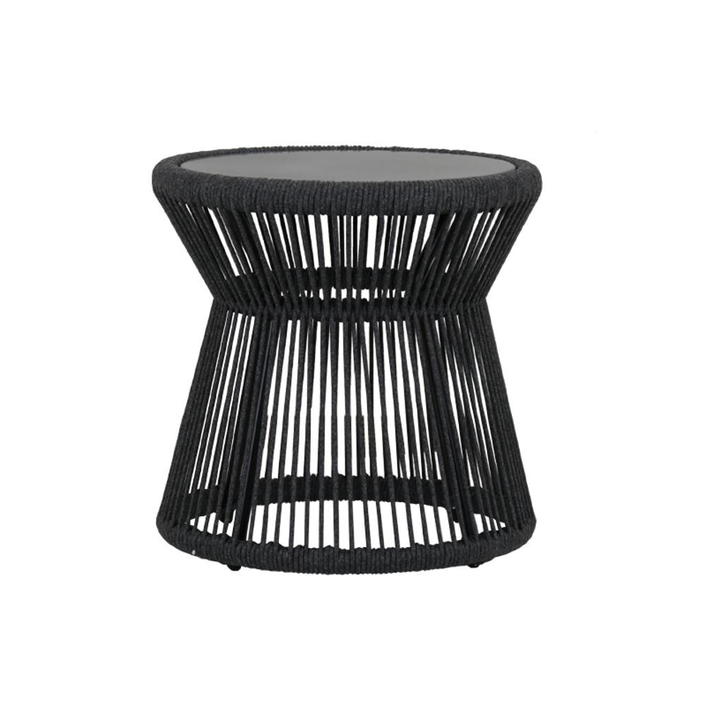 Milano 20 Inch Round Woven Rope End Table in Charcoal by Sunset West