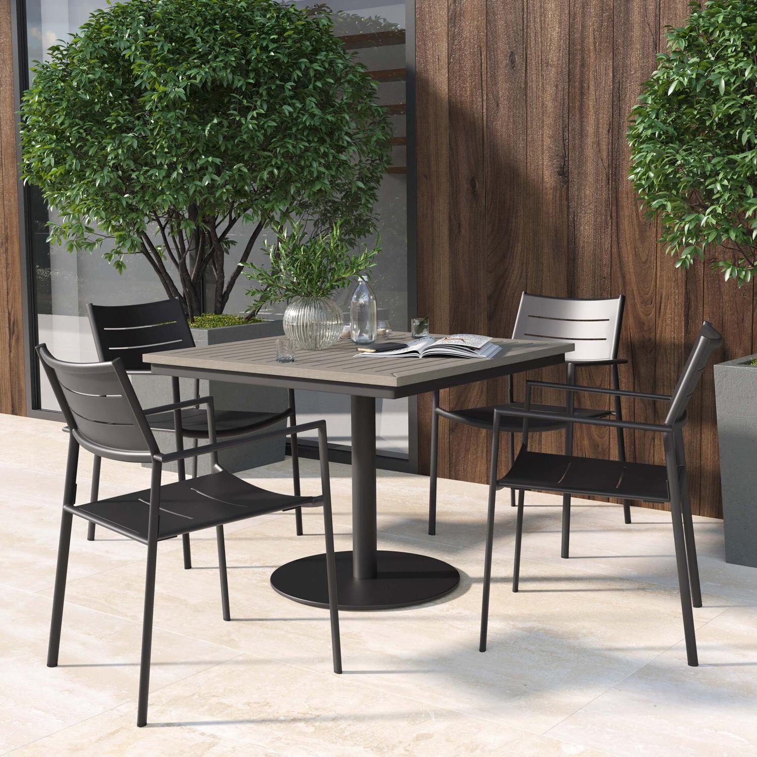 Oxford Garden Eiland 5 Pc Aluminum Dining Set W/ Vintage Tekwood Table Top in Carbon thumbnail