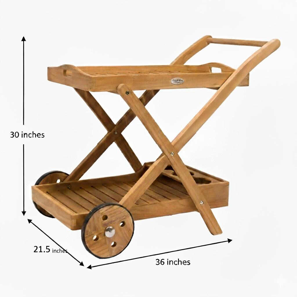 Royal Teak Collection Serving Cart With Removable Tray - Dimensional thumbnail