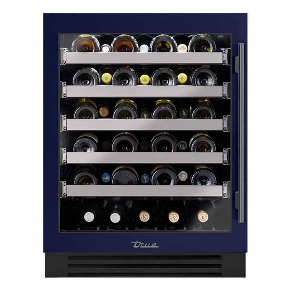 True TUWADA-24-LG-A~078-H05 ADA Height 24 Inch 40 Bottle Left Hinge Glass Door Outdoor Wine Cabinet - Cobalt w/ Pewter Handle - White Background thumbnail