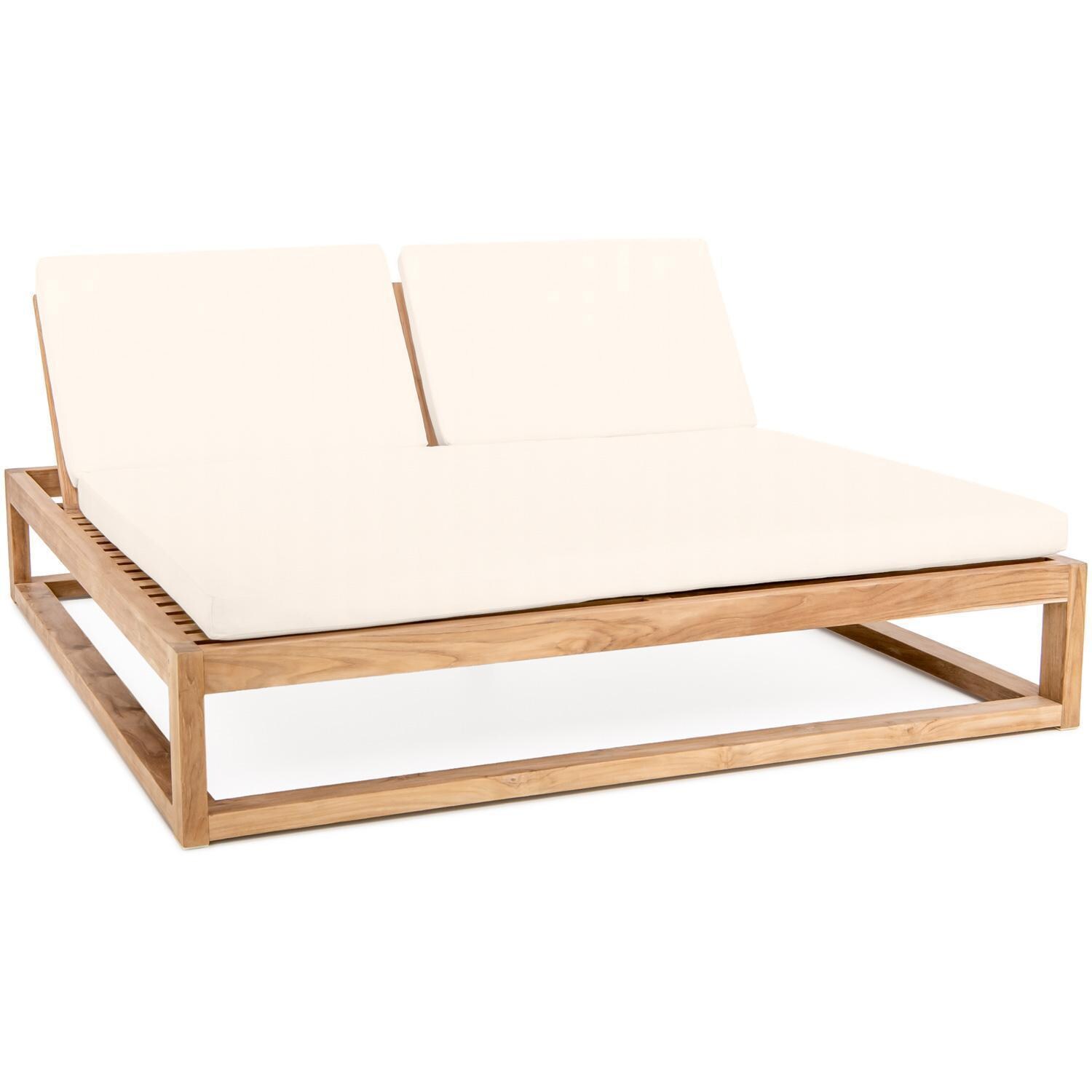 Atlantic Teak Patio Double Chaise Lounge in Sand By Teak + Table