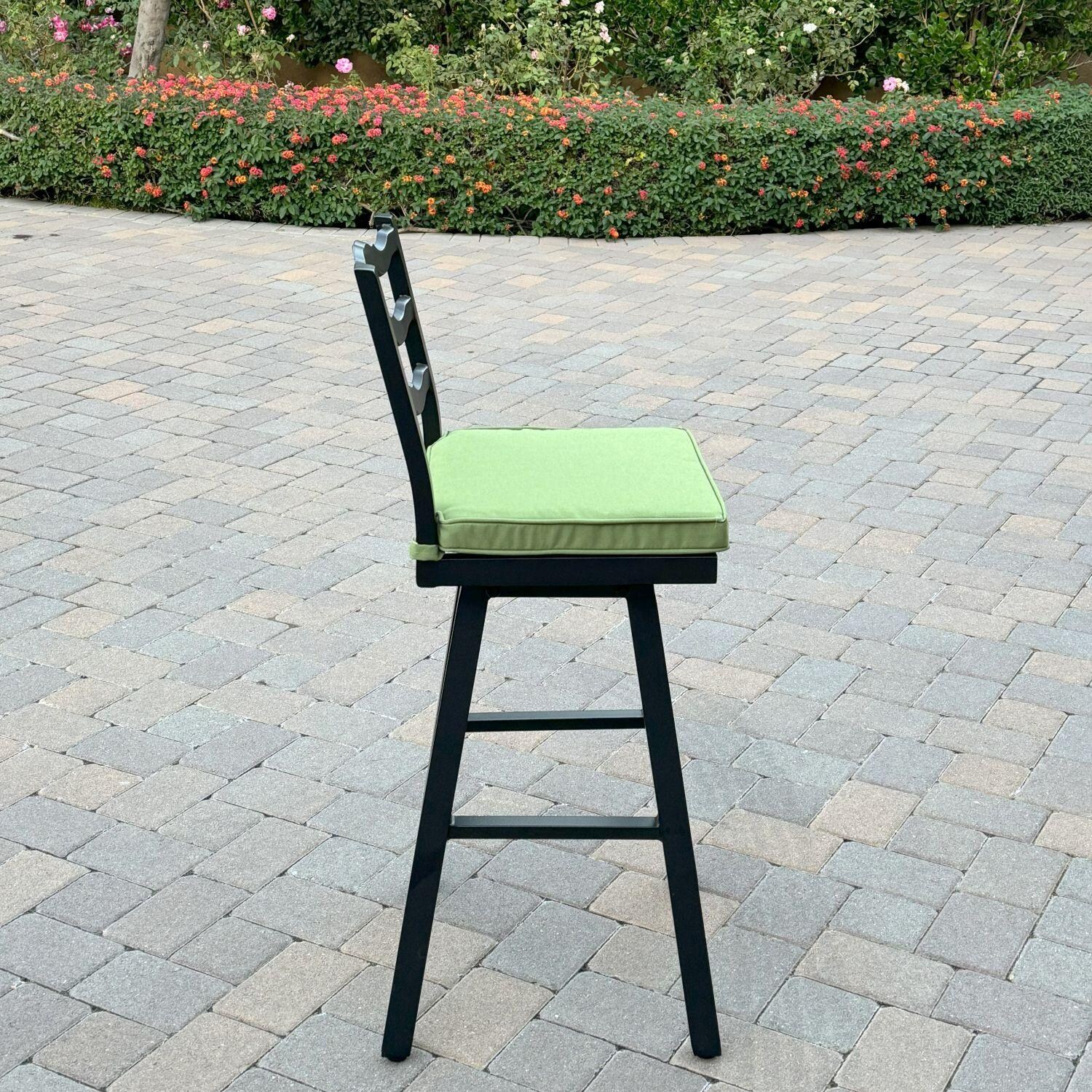 Aspen Aluminum 3 Pc Patio Bar Set w/ 30-in Round Bar Table in Green by Darlee - Bar Stool - Side View - Lifestyle thumbnail