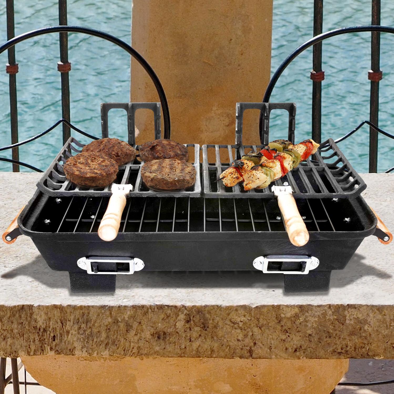 Cast Iron Hibachi Tabletop Charcoal BBQ Grill With Food thumbnail