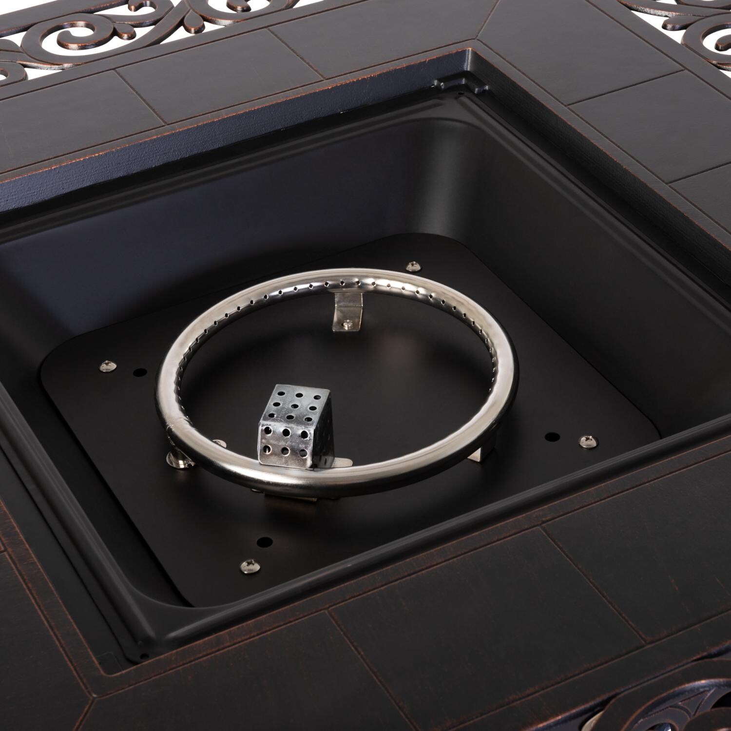 Ultimate Patio SC62527 West Cay 42-Inch Square Cast Aluminum Propane Fire Pit Table - Burner thumbnail