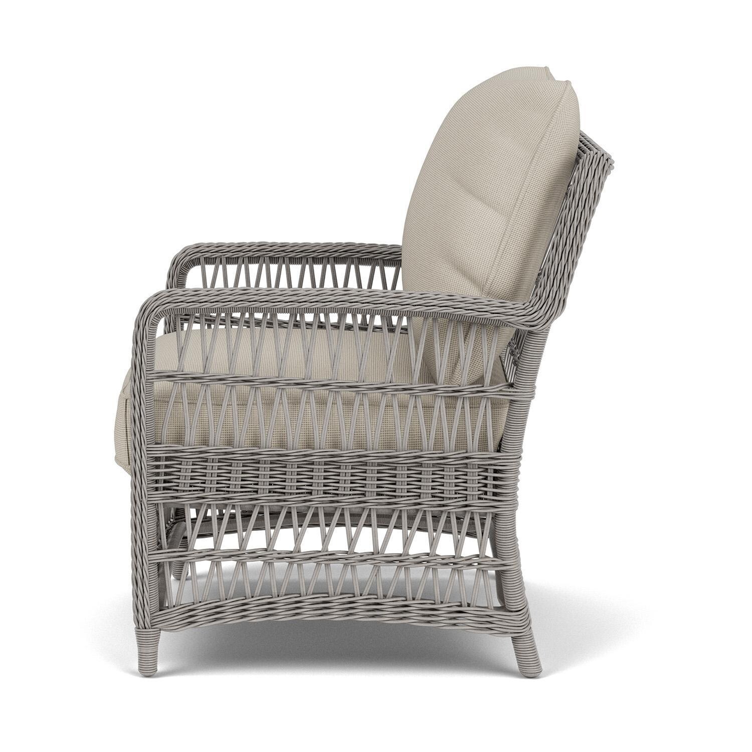 Lloyd Flanders Mackinac Lounge Chair in Putty Finish with Fife Fog Fabric - Left Side thumbnail