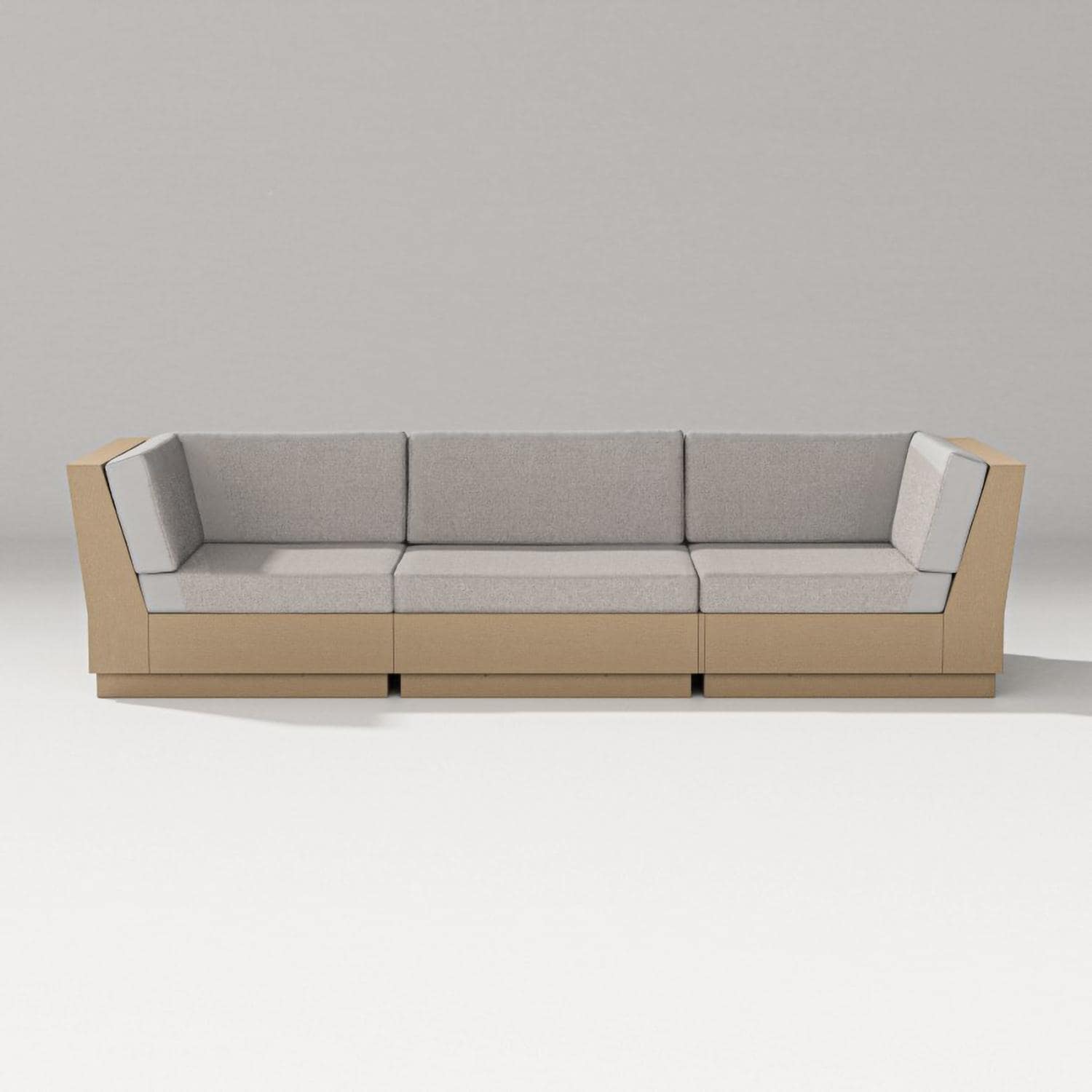 Elevate 3 Person Recycled Plastic Sectional Sofa in Vintage Sahara/Weathered Tweed By PW Designer Series - Set - White Background thumbnail