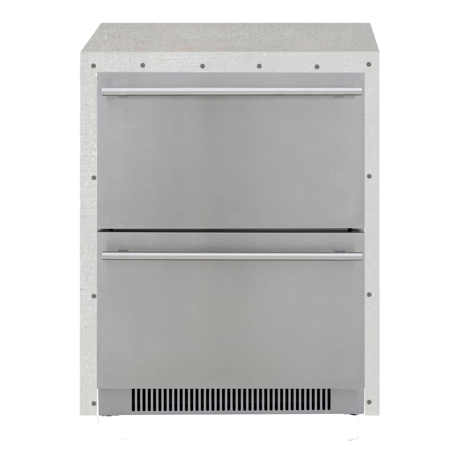 BBQGuys Signature 29-in Ready for Finish Outdoor Kitchen Module w/ Blaze 24-in Double Drawer Outdoor Rated Refrigerator by