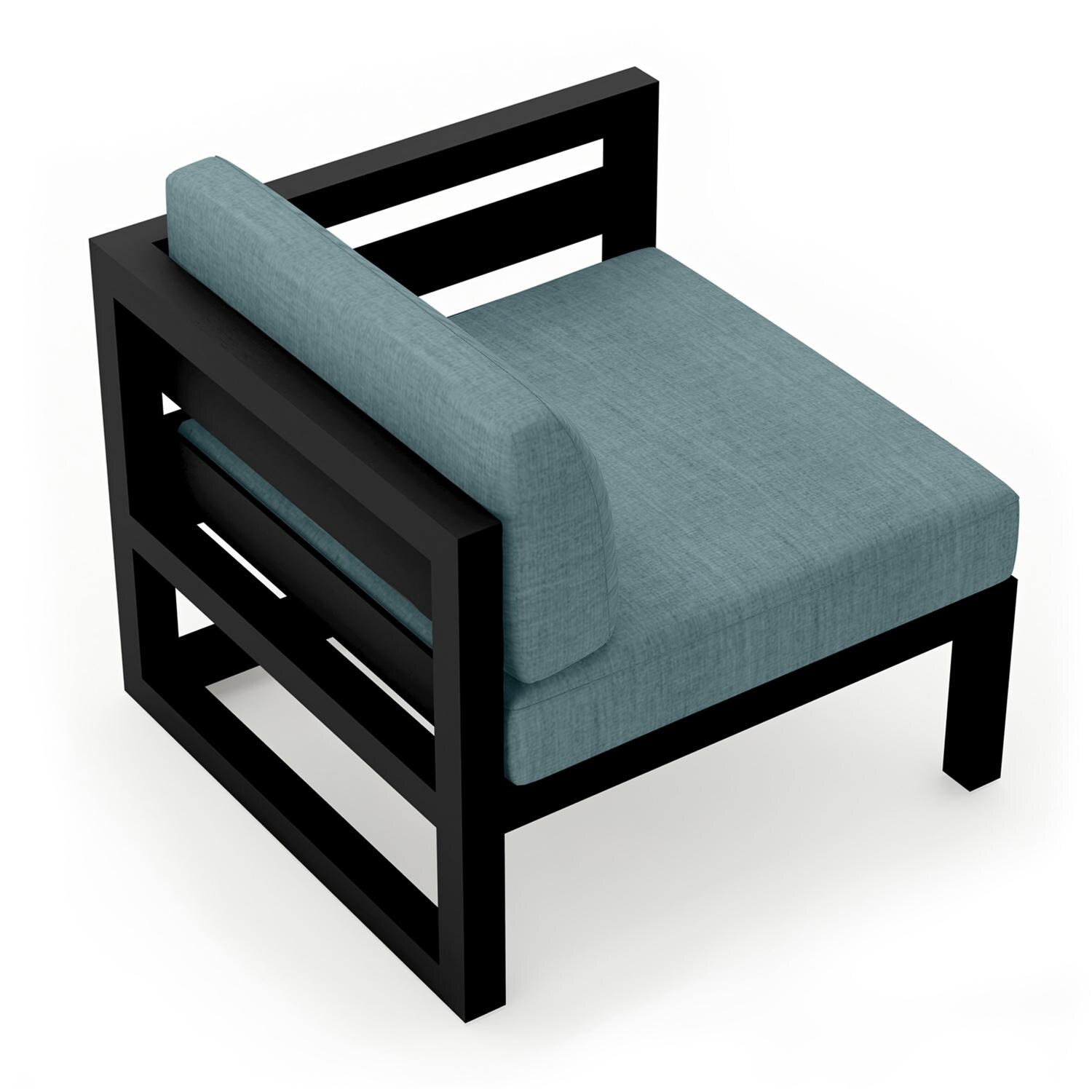 Lakeview MSTYCV-BK-RAS-CL Misty Cove Aluminum Right Arm Club Chair in Black w/Cast Lagoon Cushions by Lakeview Outdoor Designs - Angled Back - White Background thumbnail