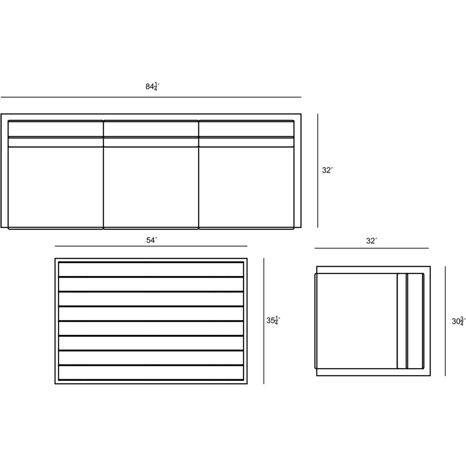 Lakeview MSTYCV-BK-SET138-HB Misty Cove 3 Pc Aluminum Seating Set in Black w/Chat Table & Heather Beige Cushions by Lakeview Outdoor Designs - Line Drawing - Dimensional thumbnail
