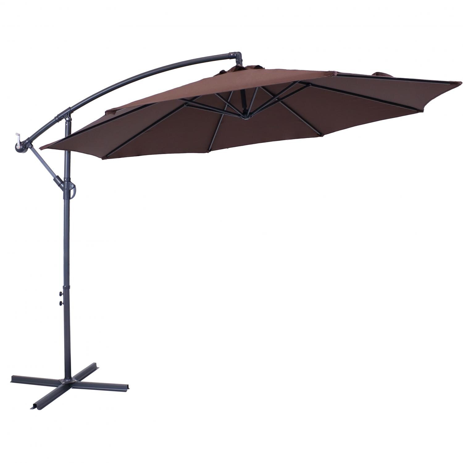 Sunnydaze 10 Ft. Octagonal Steel Patio Cantilever Umbrella W/ Crank - Dark Gray Frame & Brown Polyester Canopy image