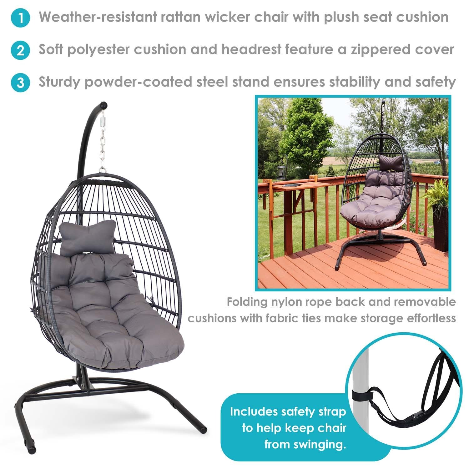 Egg Chair w/ Cushion & Stand in Gray By Ultimate Patio - Detail thumbnail