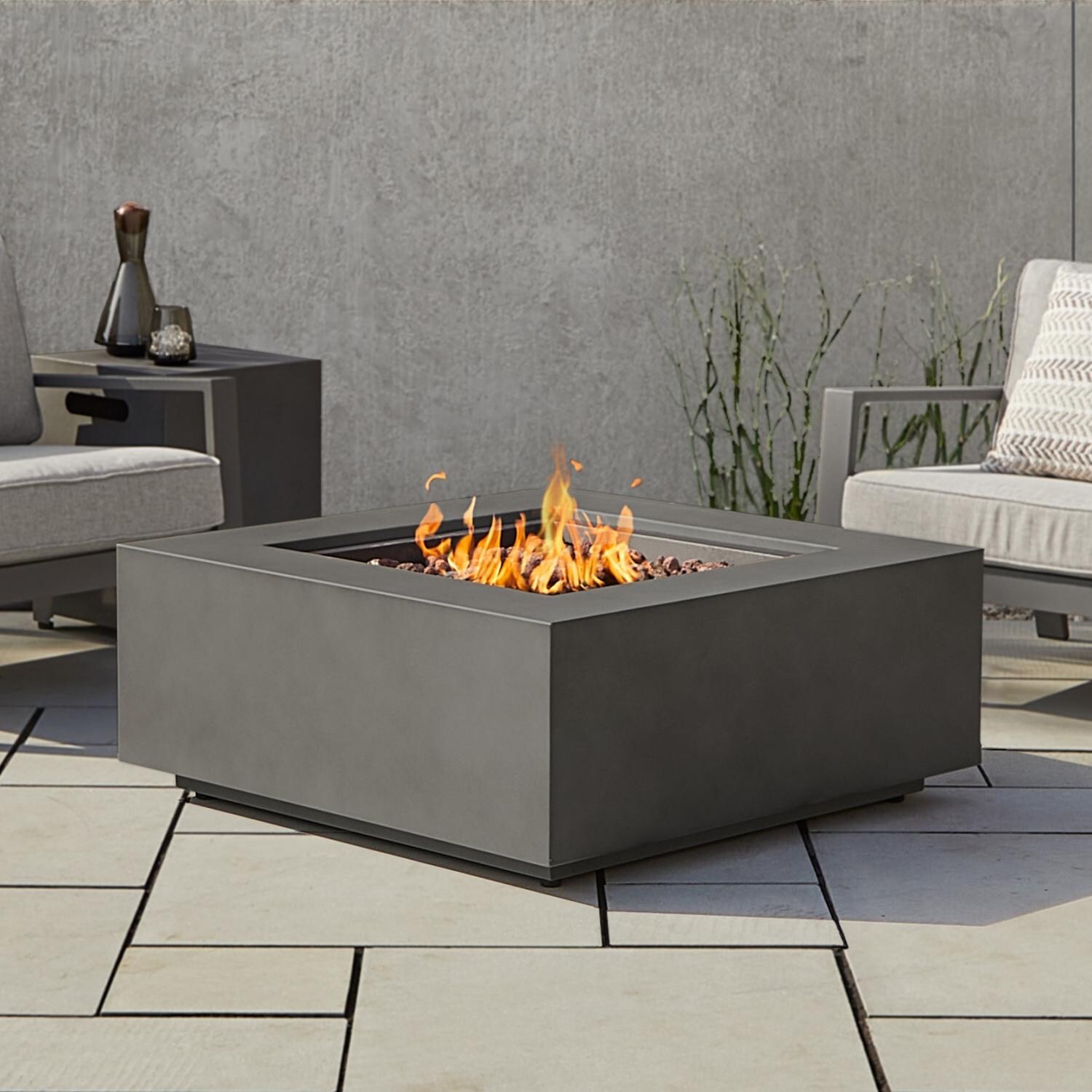 Elysian 36 Inch Square Powder Coated Steel Natural Gas Fire Pit in Weathered Slate by Lakeview Outdoor Designs (Ships Propane w/ Conversion Kit)