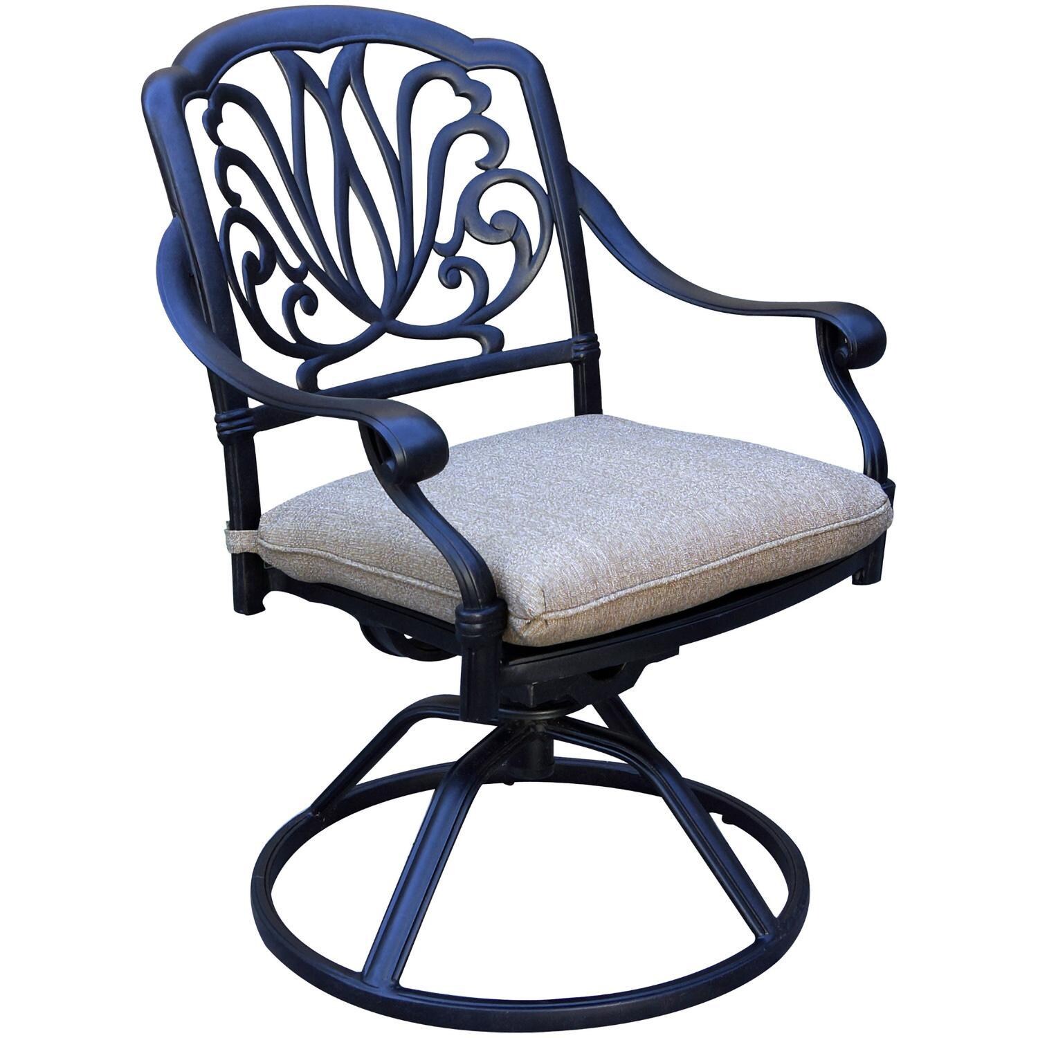 Darlee Elisabeth Cast Aluminum 4-Pc Swivel Rocker Dining Chair Set in Antique Bronze/Beige Canvas - Chair - White Background thumbnail