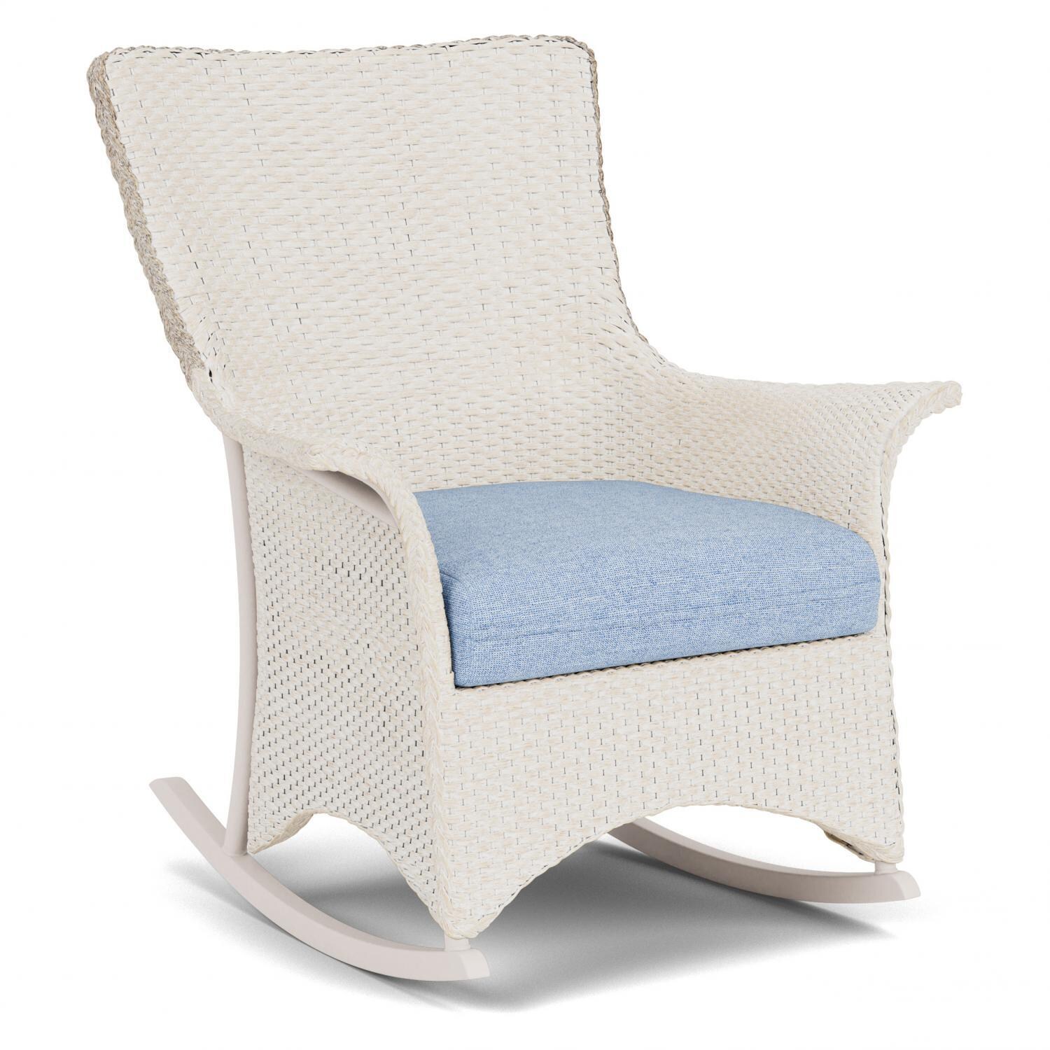 Lloyd Flanders Mandalay Porch Rocker in Antique White Finish with Demo Skyway Fabric - Angled thumbnail