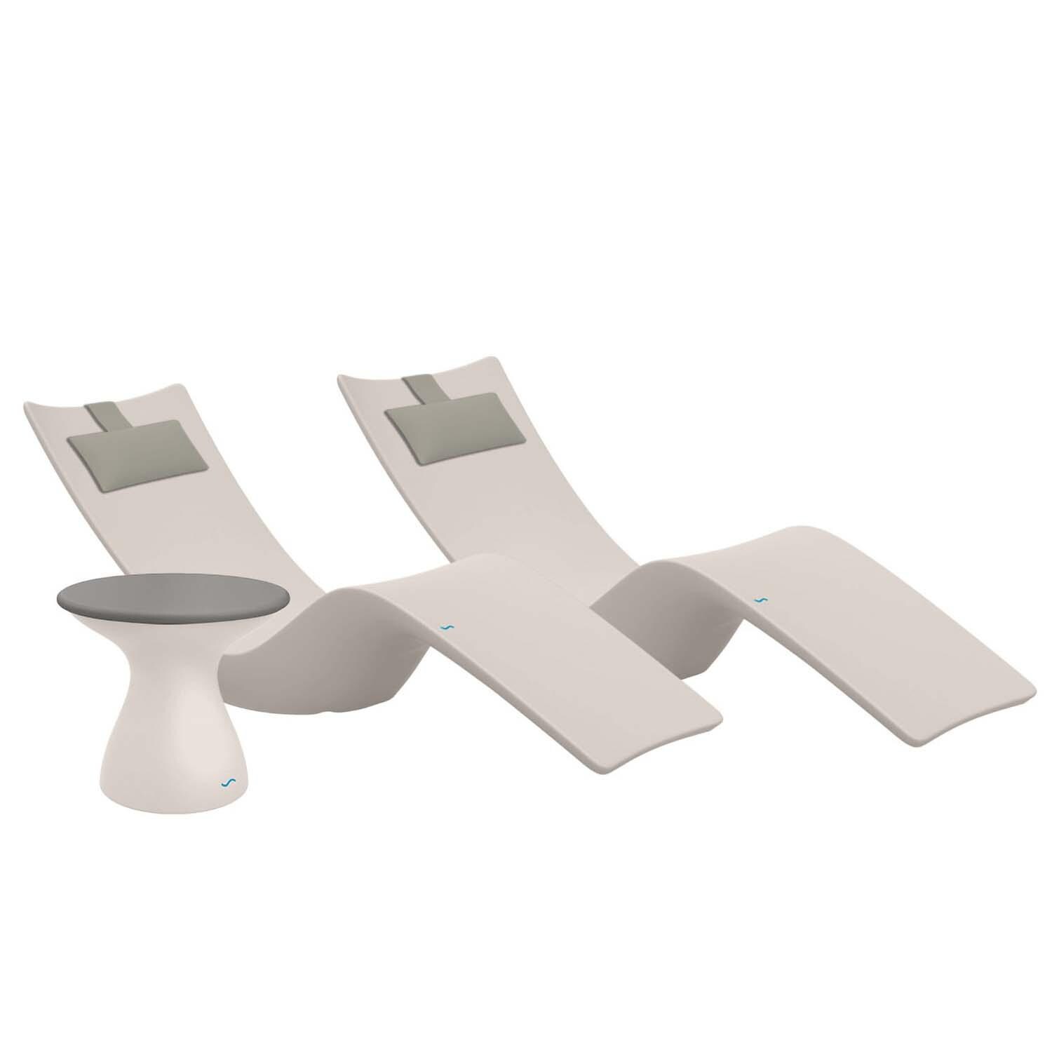 Autograph 3 Pc Set Polyresin Chaise Lounge Set in Cloud/Gray w/ Cadet Gray Pillow by Ledge Lounger
