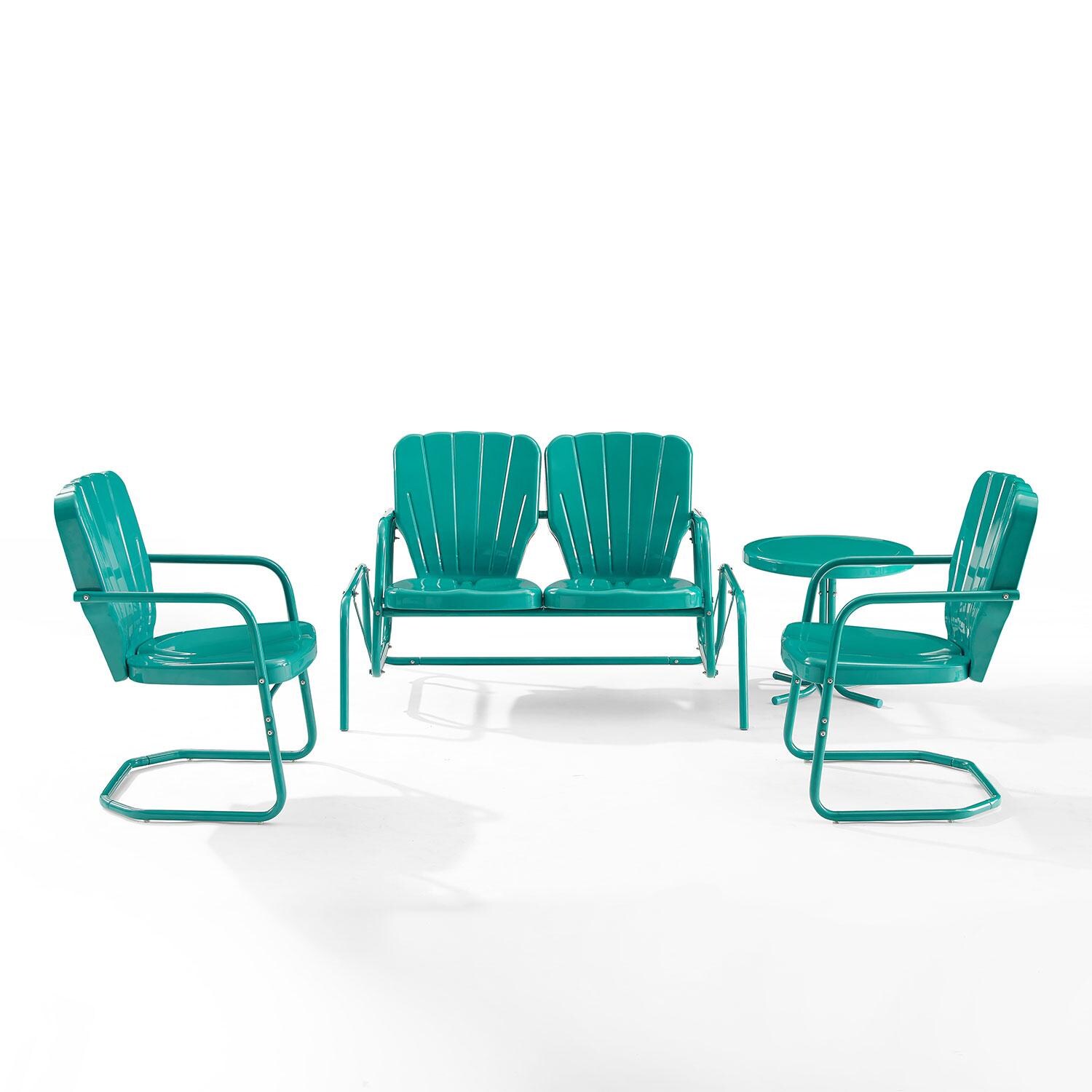 Ultimate Patio UP-32255TU 4Pc Retro Outdoor Loveseat Glider Patio Set in Turquoise - Front View - White Background thumbnail