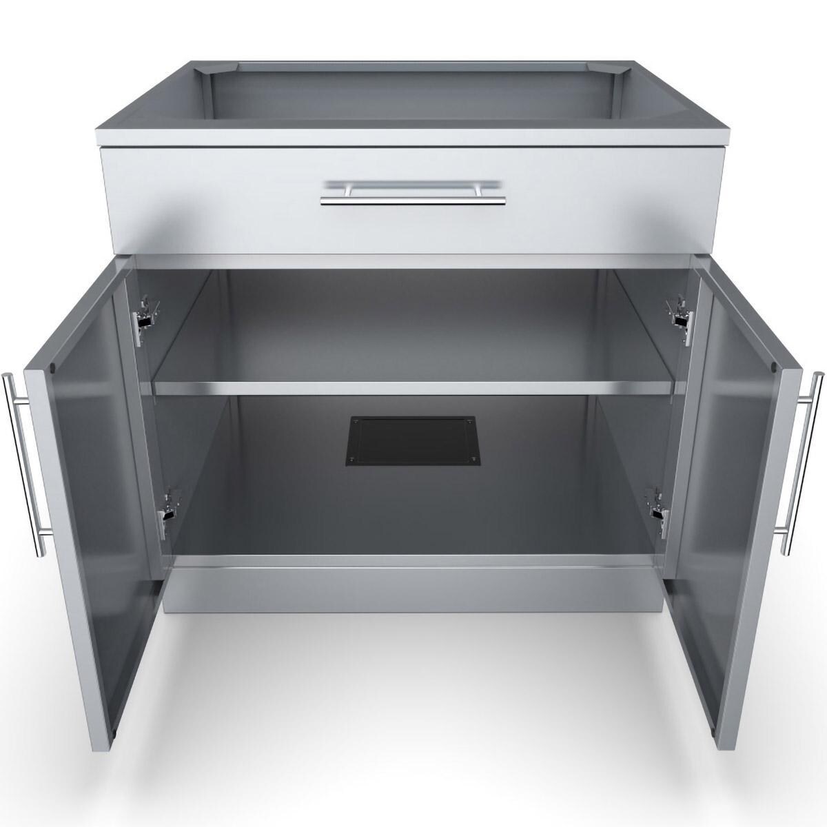 Sunstone SBC36CDD 36-in Outdoor Kitchen Double Door and Drawer Island Cabinet - Interior With Shelf - White Background thumbnail