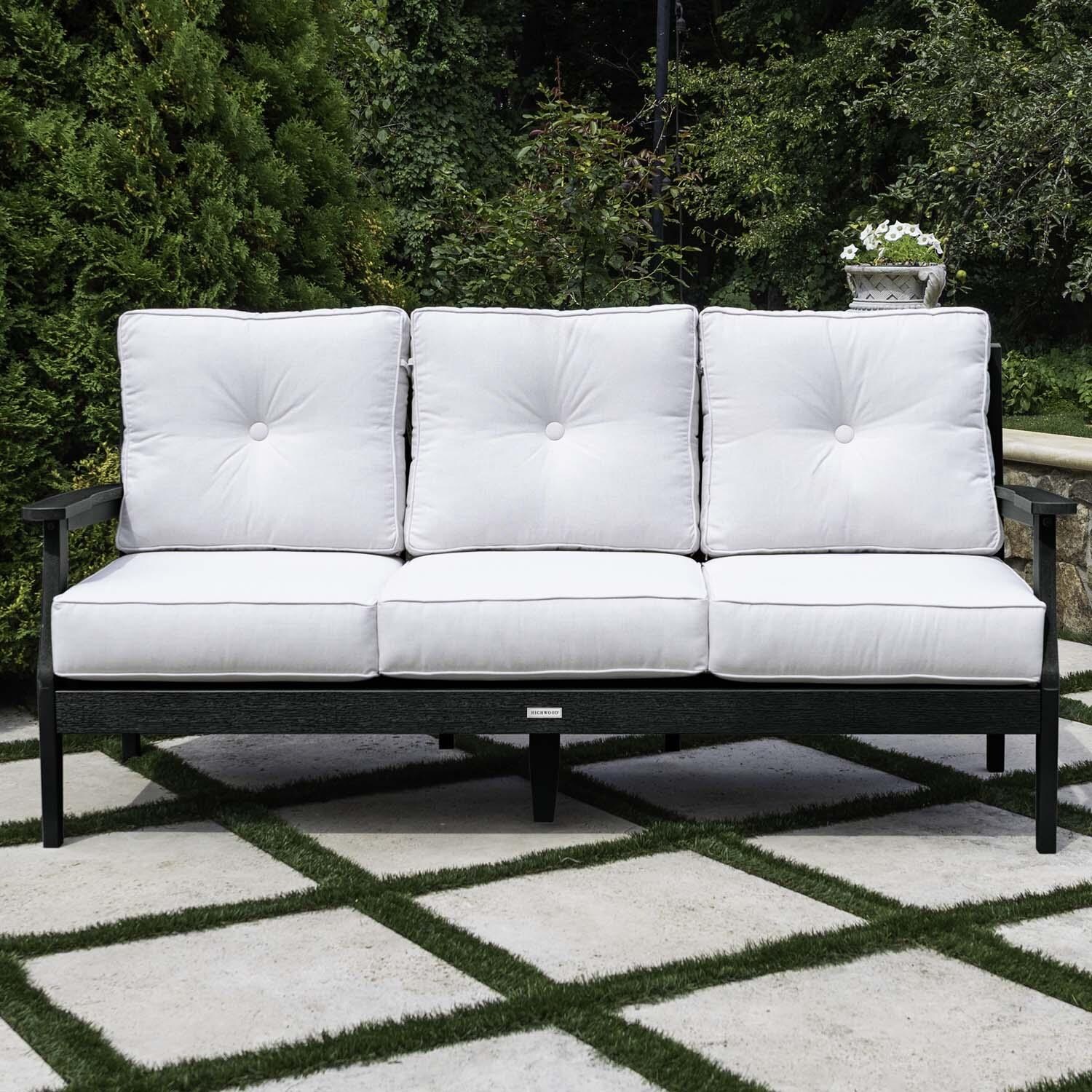 Blushing Bay 3 Person Recycled Plastic Sofa in Bliss Linen/Black by Lakeview Outdoor Designs - Lifestyle thumbnail