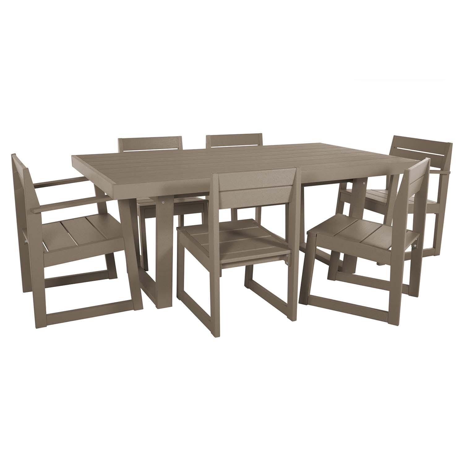 Hazel Cove 7 Pc Recycled Plastic Dining Set in Cabana Tan by Lakeview Outdoor Designs - White Background thumbnail