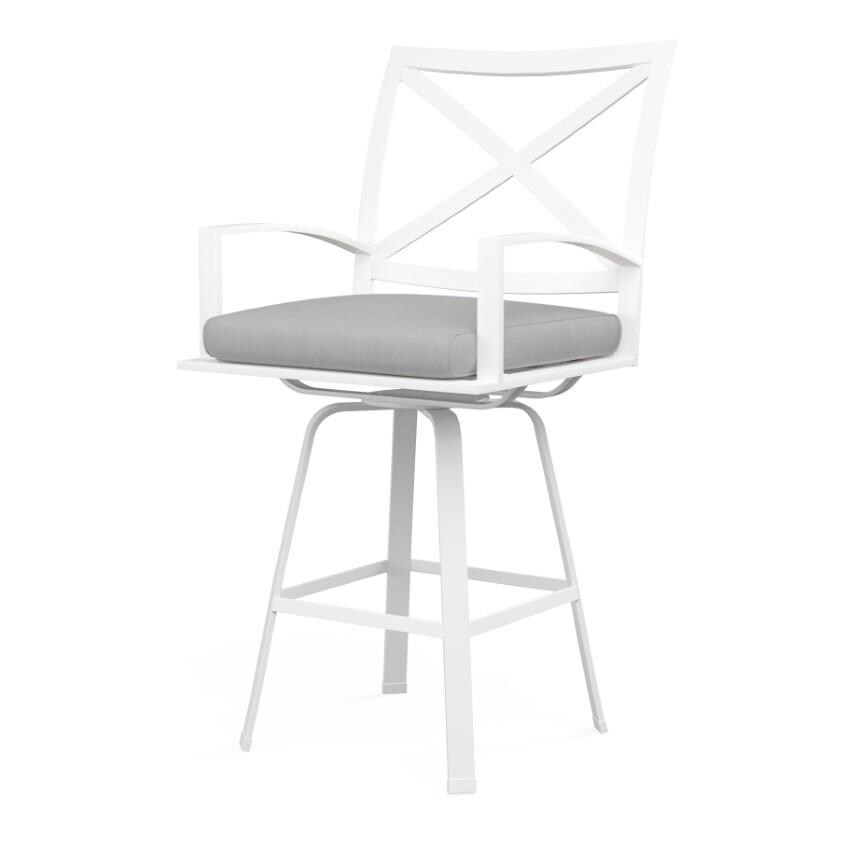 Bristol Aluminum Swivel Bar Stool w/ Self Welt in White/Canvas Granite by Sunset West