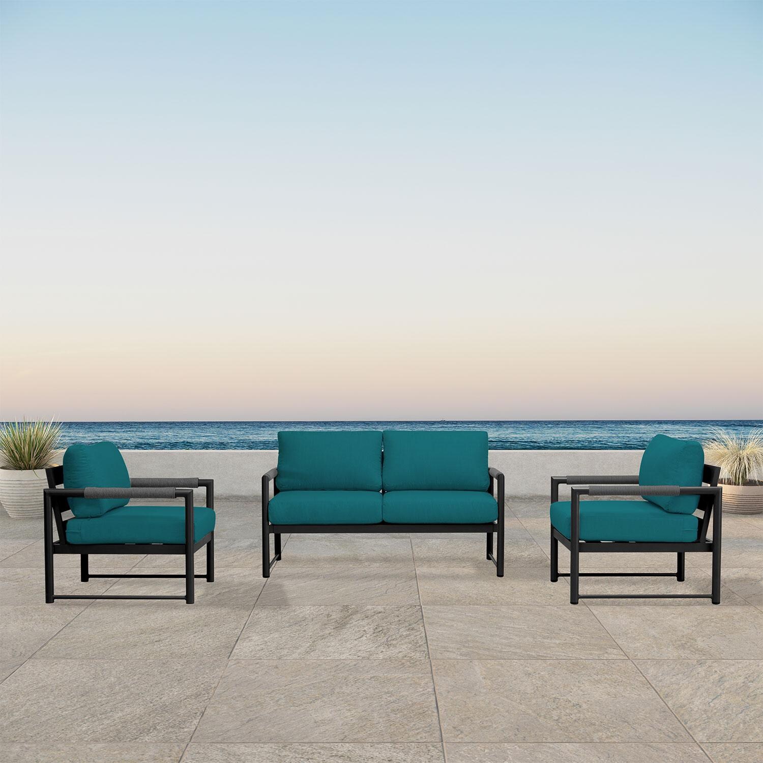Avenue Bay 3 Pc Aluminum Seating Set in Black/Spectrum Peacock by Lakeview Outdoor Designs