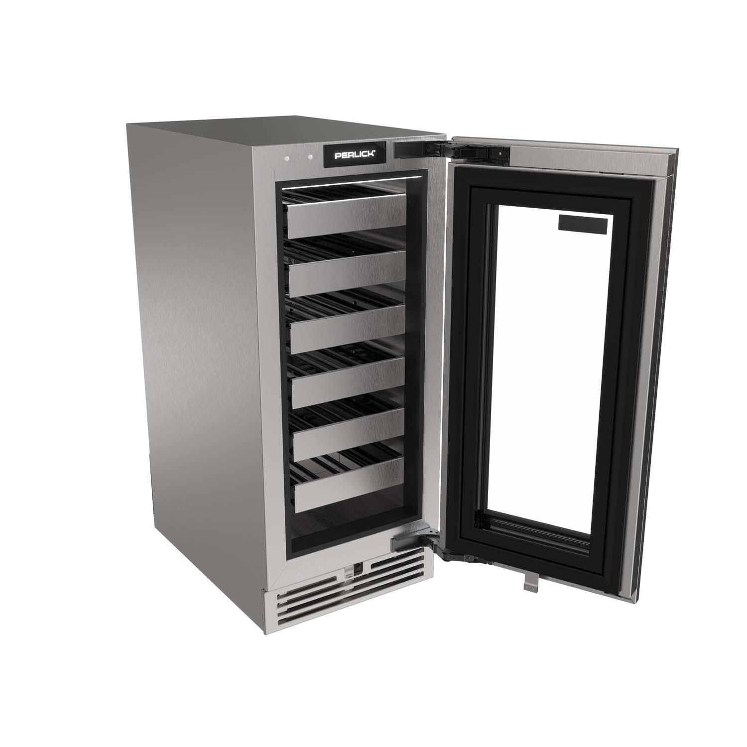 Perlick G5WR15GL G5 Luxe 15-in 2.8 Cu. Ft. Wine Cooler w/ Panel Ready Glass Door - Door Open - White Background thumbnail