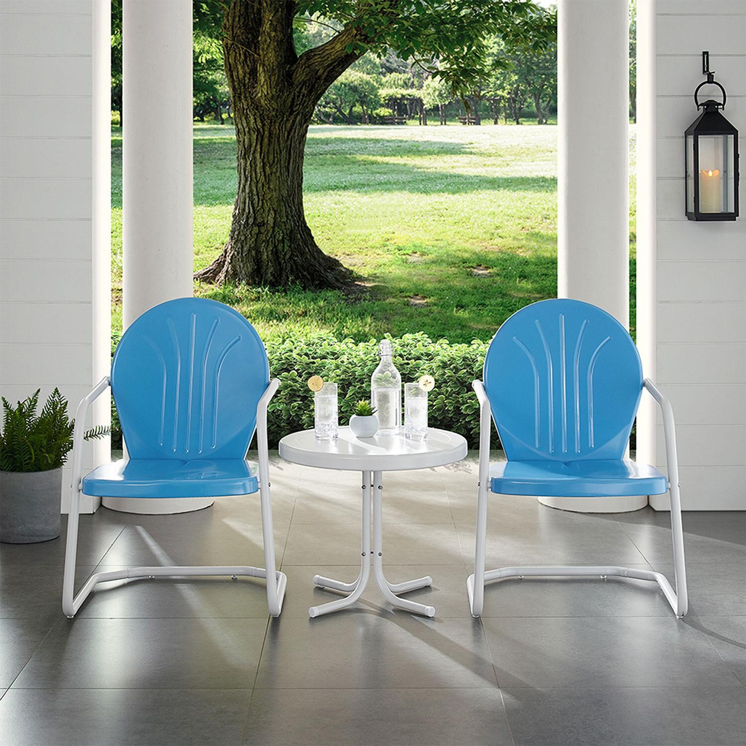 Ultimate Patio UP-32237BL 3Pc Retro Outdoor Chair Set in Sky Blue - Front View - Lifestyle thumbnail