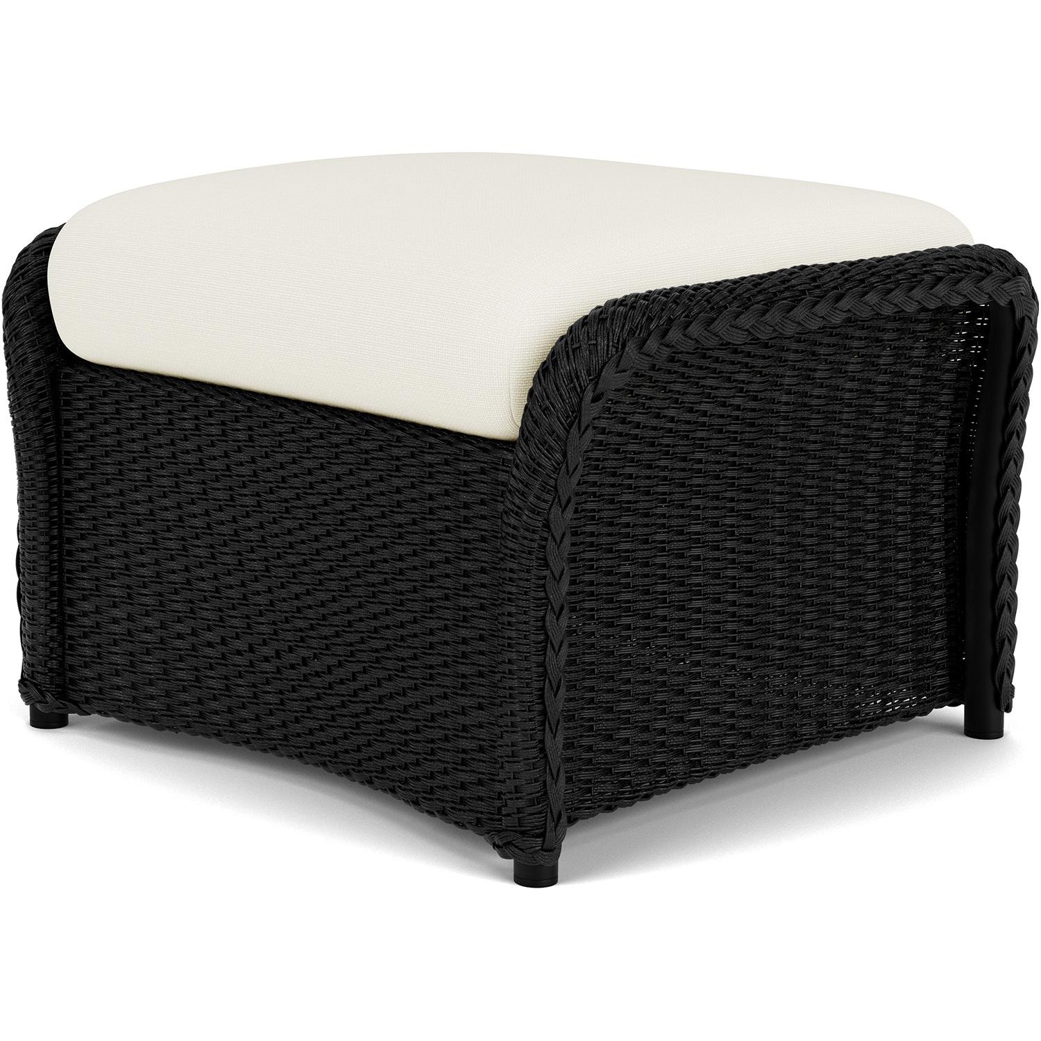 Lloyd Flanders Weekend Retreat Woven Ottoman in Ebony Finish W/ Sailcloth Salt Fabric - Back Right thumbnail