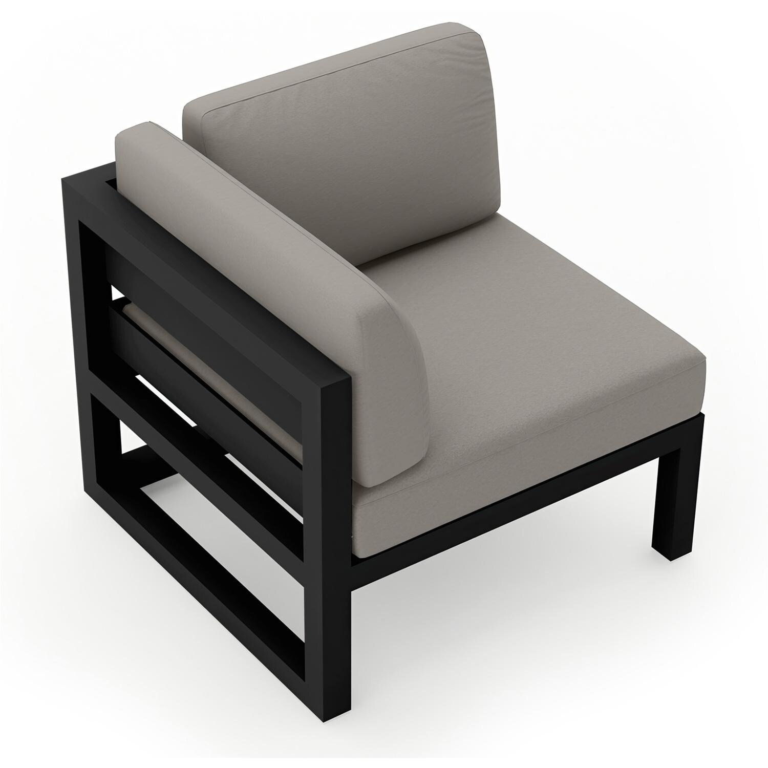 Lakeview MSTYCV-BK-CS-CC Misty Cove Aluminum Corner Club Chair in Black w/Canvas Charcoal Cushions by Lakeview Outdoor Designs - Angled Back - White Background thumbnail