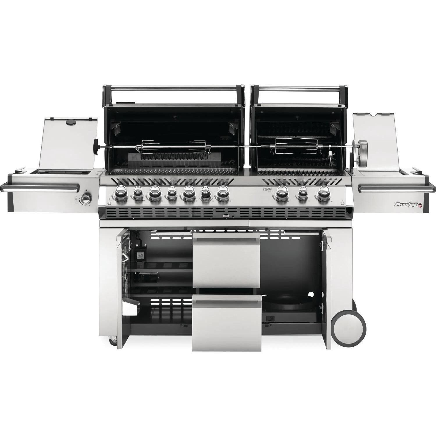 Napoleon PRO825RSBINSS-3 Legacy Prestige PRO 825 Natural Gas Grill w/Infrared Rear Burner, Double Infrared Sear Burner & Side Burner - Open View thumbnail