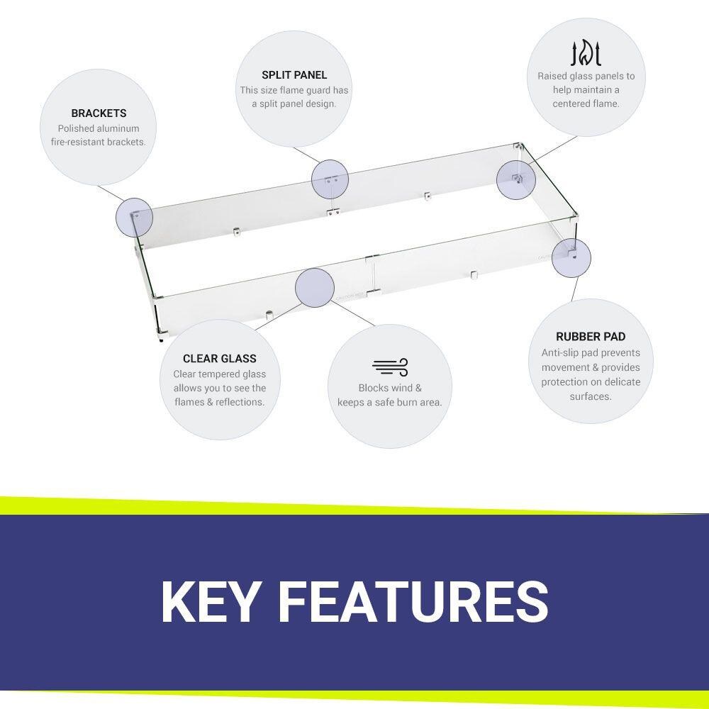 BBQGuys Signature FG-AFPP-48 Polished Glass Flame Guard For 48-Inch Rectangular Drop-In Fire Pit Pans - Feature Bullets thumbnail